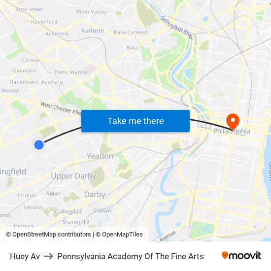 Huey Av to Pennsylvania Academy Of The Fine Arts map