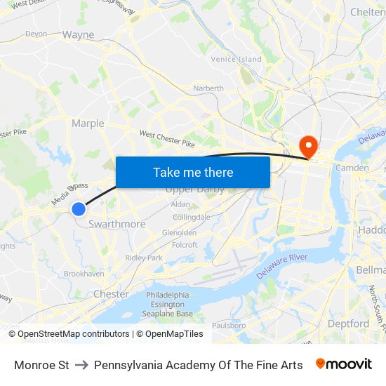 Monroe St to Pennsylvania Academy Of The Fine Arts map