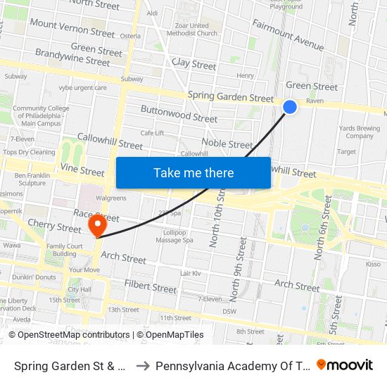 Spring Garden St & 8th St - Fs to Pennsylvania Academy Of The Fine Arts map