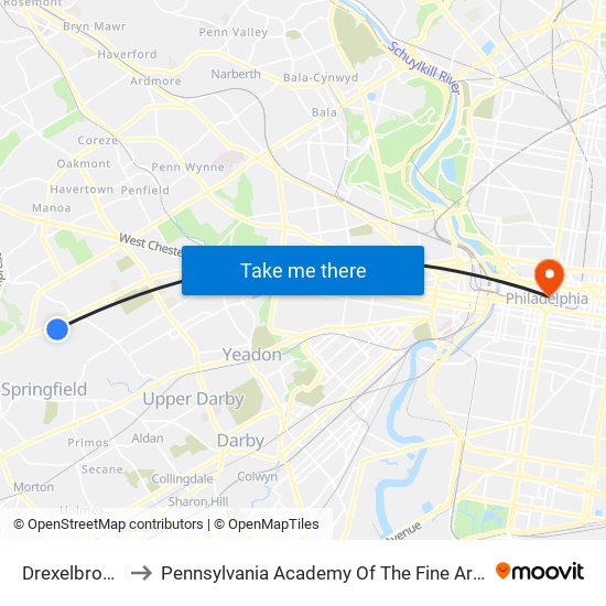 Drexelbrook to Pennsylvania Academy Of The Fine Arts map