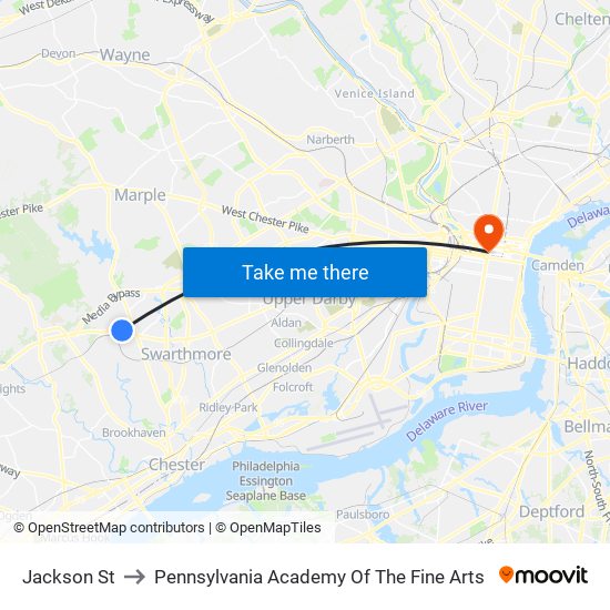 Jackson St to Pennsylvania Academy Of The Fine Arts map