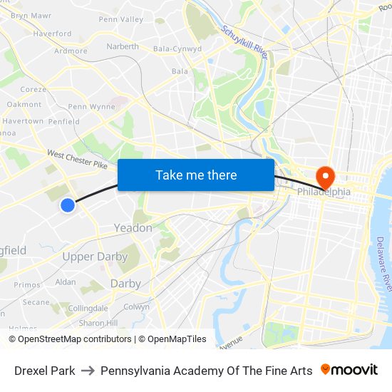 Drexel Park to Pennsylvania Academy Of The Fine Arts map