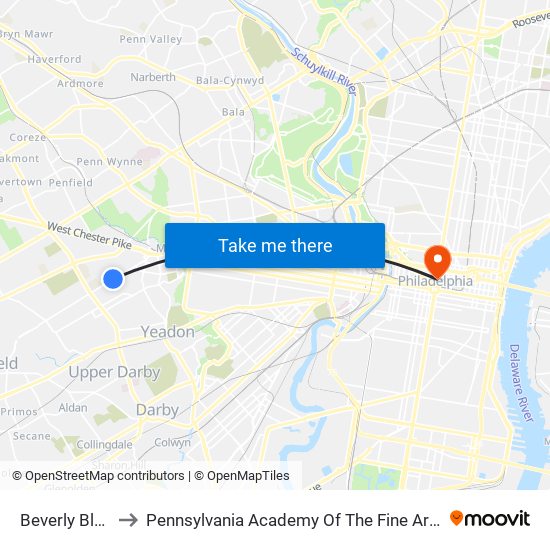 Beverly Blvd to Pennsylvania Academy Of The Fine Arts map
