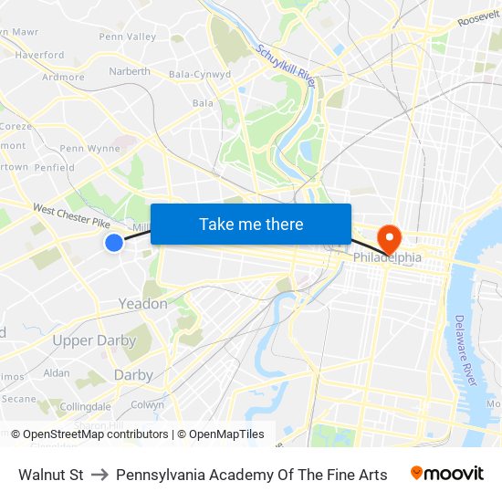 Walnut St to Pennsylvania Academy Of The Fine Arts map