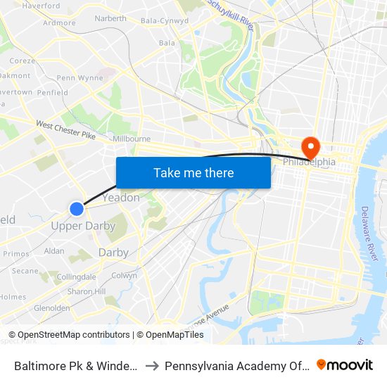 Baltimore Pk & Windemere Av - Fs to Pennsylvania Academy Of The Fine Arts map