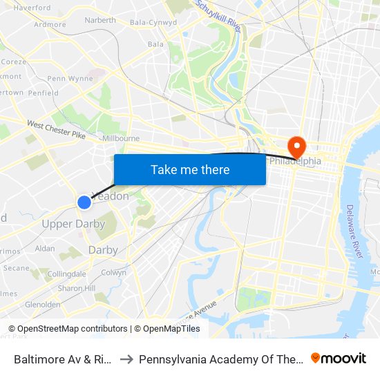 Baltimore Av & Rigby Av to Pennsylvania Academy Of The Fine Arts map