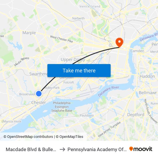 Macdade Blvd & Bullens Ln - Mbns to Pennsylvania Academy Of The Fine Arts map