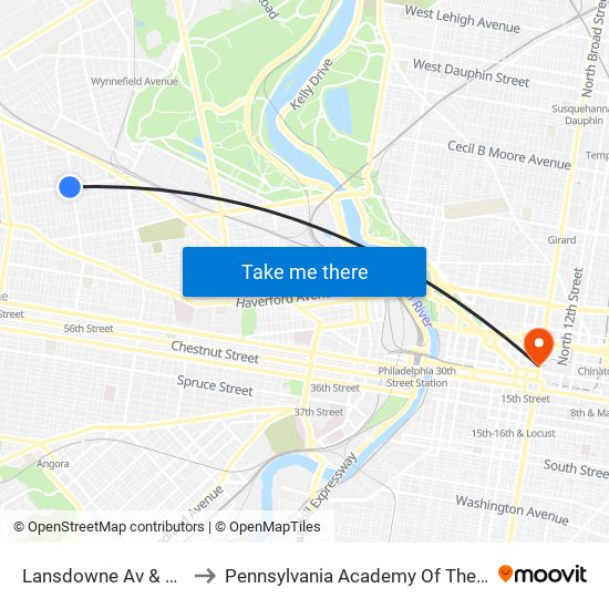 Lansdowne Av & 57th St to Pennsylvania Academy Of The Fine Arts map