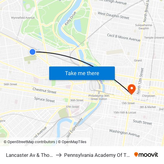 Lancaster Av & Thomson St to Pennsylvania Academy Of The Fine Arts map