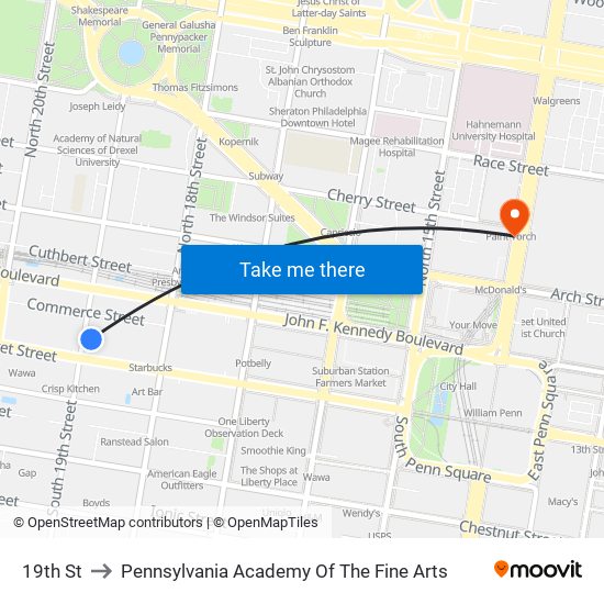 19th St to Pennsylvania Academy Of The Fine Arts map