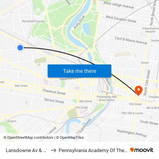 Lansdowne Av & 56th St to Pennsylvania Academy Of The Fine Arts map