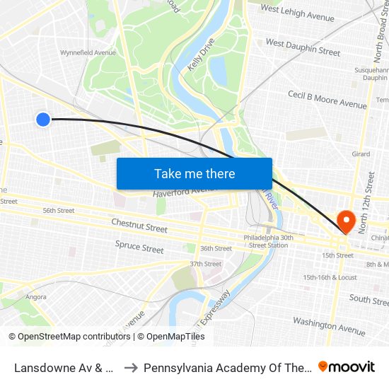 Lansdowne Av & 58th St to Pennsylvania Academy Of The Fine Arts map