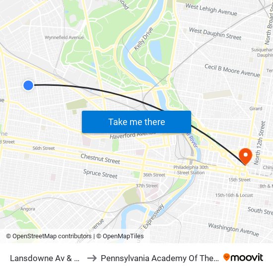 Lansdowne Av & 59th St to Pennsylvania Academy Of The Fine Arts map