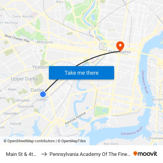 Main St & 4th St to Pennsylvania Academy Of The Fine Arts map