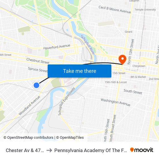 Chester Av & 47th St to Pennsylvania Academy Of The Fine Arts map
