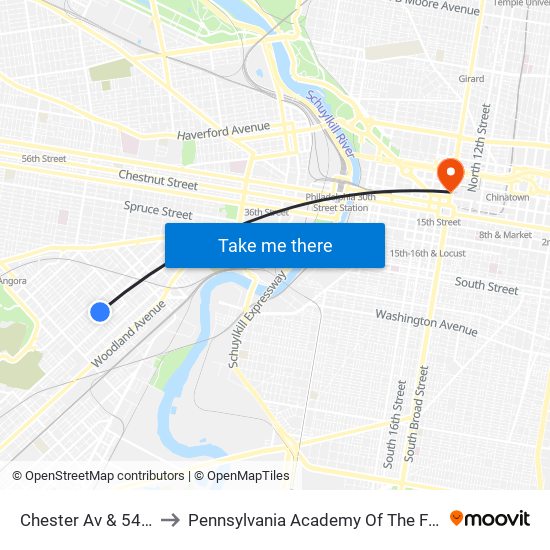 Chester Av & 54th St to Pennsylvania Academy Of The Fine Arts map