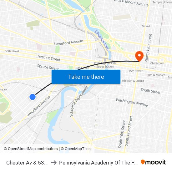 Chester Av & 53rd St to Pennsylvania Academy Of The Fine Arts map