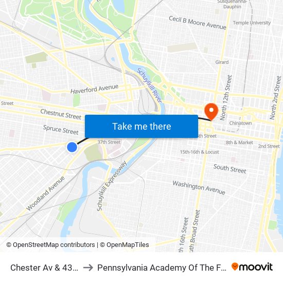 Chester Av & 43rd St to Pennsylvania Academy Of The Fine Arts map