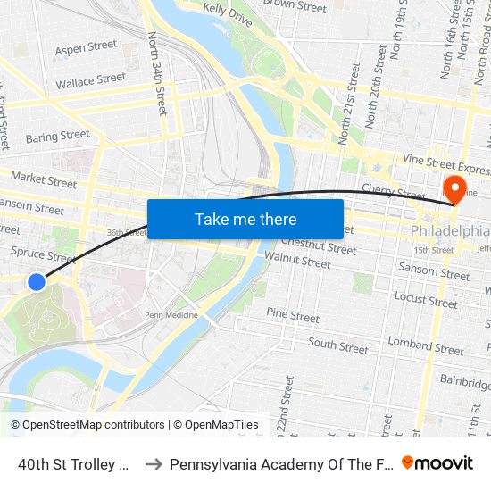 40th St Trolley Portal to Pennsylvania Academy Of The Fine Arts map