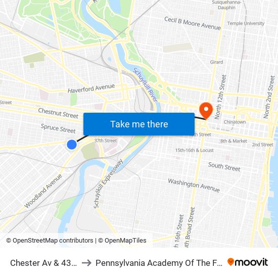 Chester Av & 43rd St to Pennsylvania Academy Of The Fine Arts map