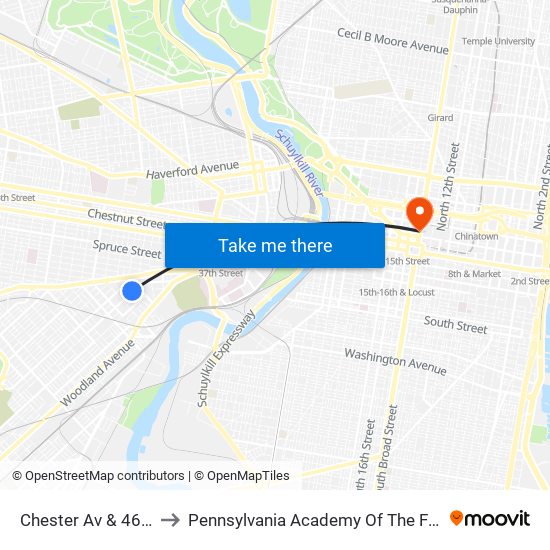 Chester Av & 46th St to Pennsylvania Academy Of The Fine Arts map