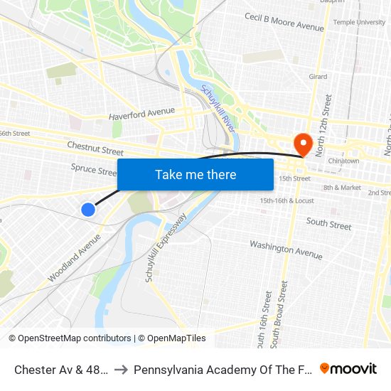 Chester Av & 48th St to Pennsylvania Academy Of The Fine Arts map