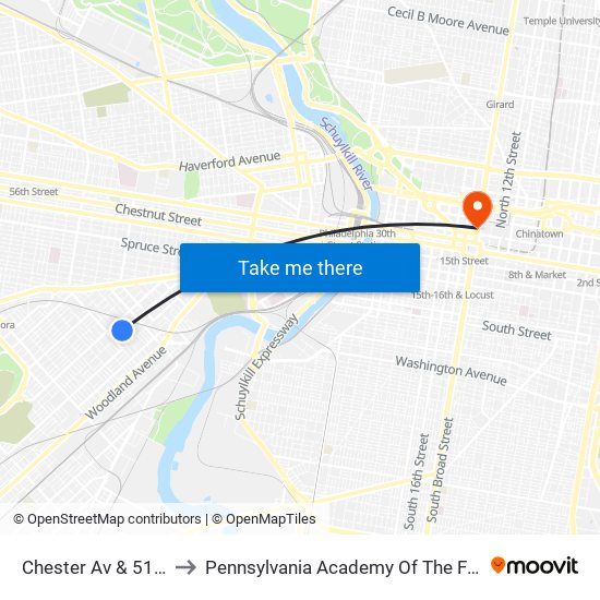 Chester Av & 51st St to Pennsylvania Academy Of The Fine Arts map