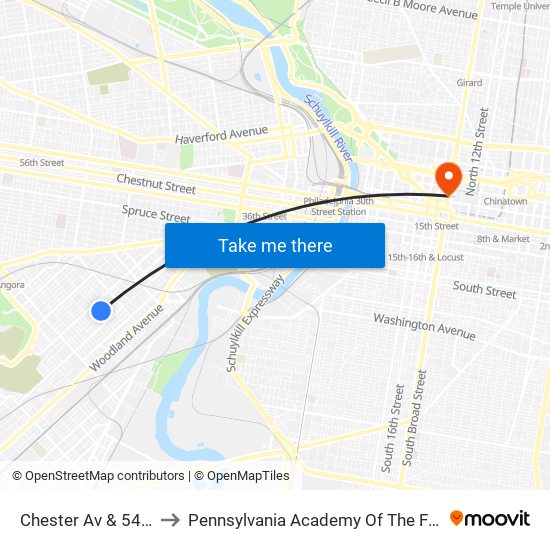 Chester Av & 54th St to Pennsylvania Academy Of The Fine Arts map