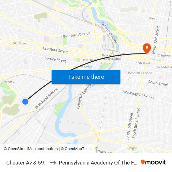 Chester Av & 59th St to Pennsylvania Academy Of The Fine Arts map