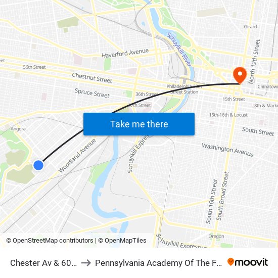 Chester Av & 60th St to Pennsylvania Academy Of The Fine Arts map