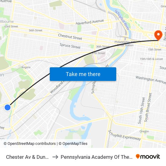 Chester Av & Duncan Av to Pennsylvania Academy Of The Fine Arts map