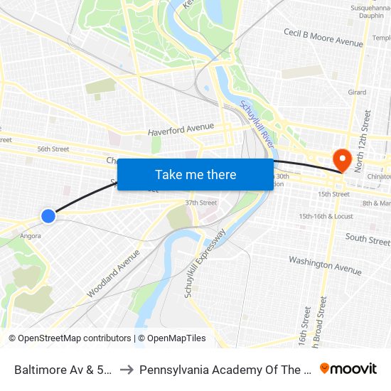 Baltimore Av & 55th St to Pennsylvania Academy Of The Fine Arts map