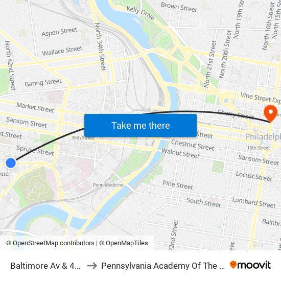 Baltimore Av & 42nd St to Pennsylvania Academy Of The Fine Arts map