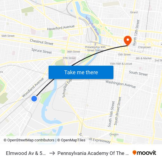 Elmwood Av & 56th St to Pennsylvania Academy Of The Fine Arts map