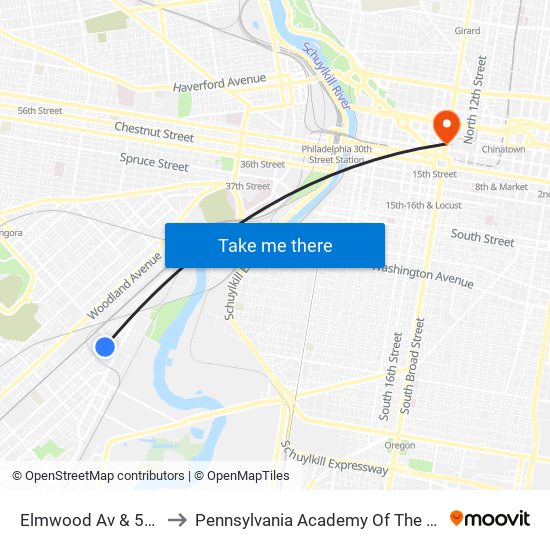 Elmwood Av & 59th St to Pennsylvania Academy Of The Fine Arts map