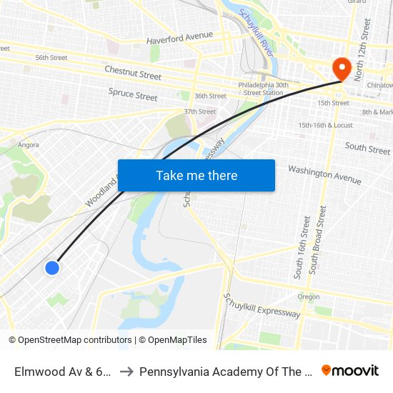 Elmwood Av & 67th St to Pennsylvania Academy Of The Fine Arts map