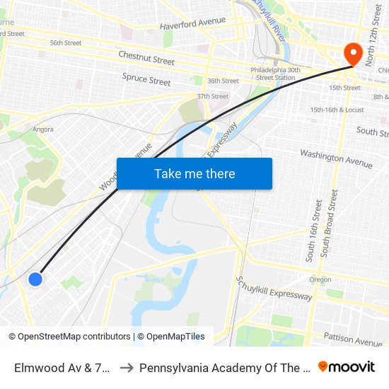 Elmwood Av & 72nd St to Pennsylvania Academy Of The Fine Arts map