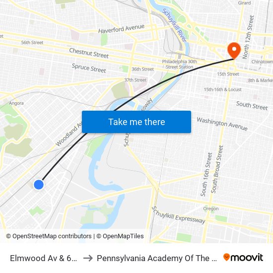 Elmwood Av & 65th St to Pennsylvania Academy Of The Fine Arts map