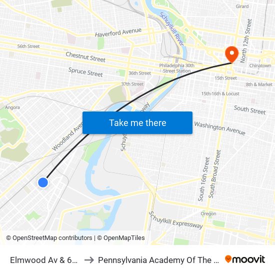 Elmwood Av & 63rd St to Pennsylvania Academy Of The Fine Arts map