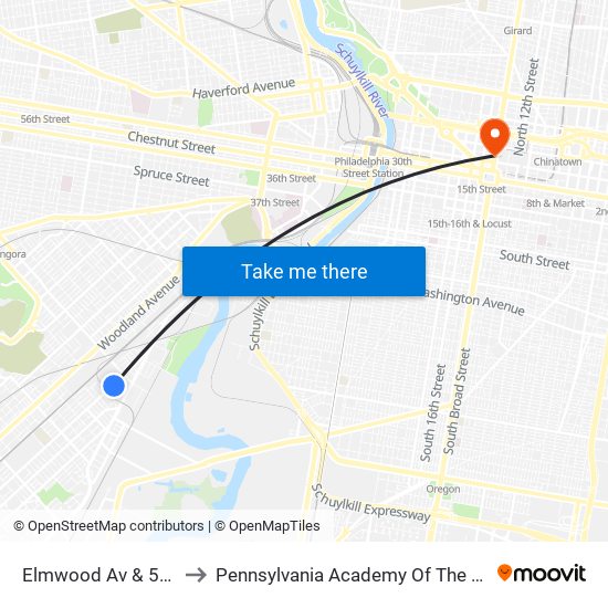 Elmwood Av & 59th St to Pennsylvania Academy Of The Fine Arts map