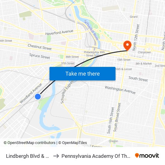 Lindbergh Blvd & 53rd St to Pennsylvania Academy Of The Fine Arts map