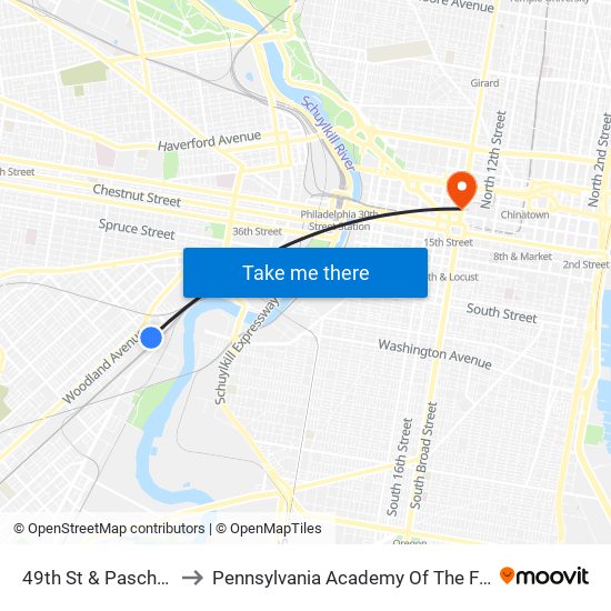 49th St & Paschall Av to Pennsylvania Academy Of The Fine Arts map