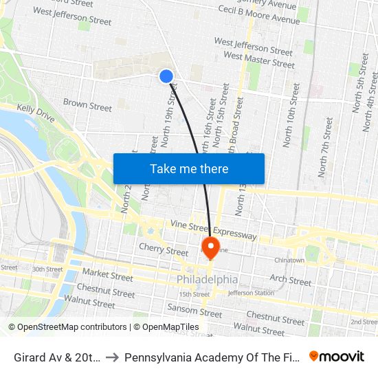Girard Av & 20th St to Pennsylvania Academy Of The Fine Arts map