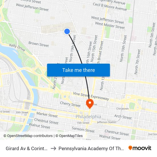 Girard Av & Corinthian Av to Pennsylvania Academy Of The Fine Arts map