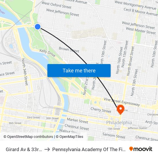 Girard Av & 33rd St to Pennsylvania Academy Of The Fine Arts map