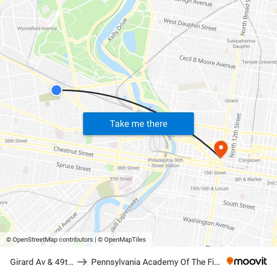 Girard Av & 49th St to Pennsylvania Academy Of The Fine Arts map