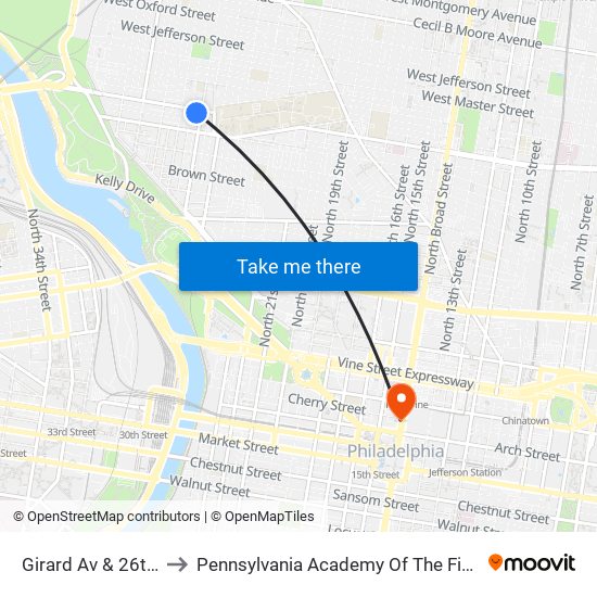 Girard Av & 26th St to Pennsylvania Academy Of The Fine Arts map