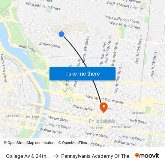 College Av & 24th St - FS to Pennsylvania Academy Of The Fine Arts map