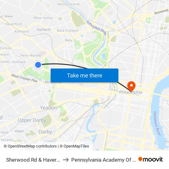 Sherwood Rd & Haverford Av - Fs to Pennsylvania Academy Of The Fine Arts map