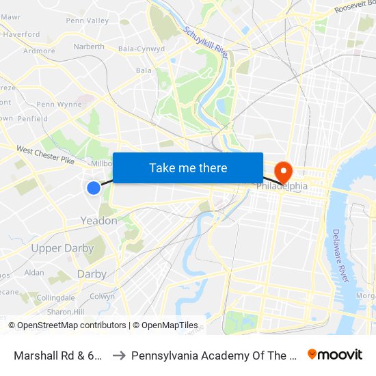 Marshall Rd & 69th St to Pennsylvania Academy Of The Fine Arts map